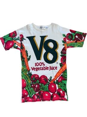 Vintage 90s The Eagle’s Eye V8 Vegetable Juice T-Shirt Small All Over Print AOP